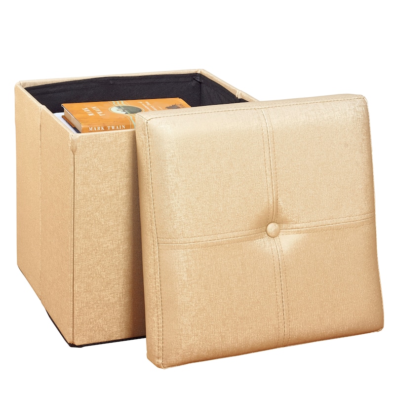Simplify Metallic Gold Single Foldable Ottoman - 15" x 15" x 15"