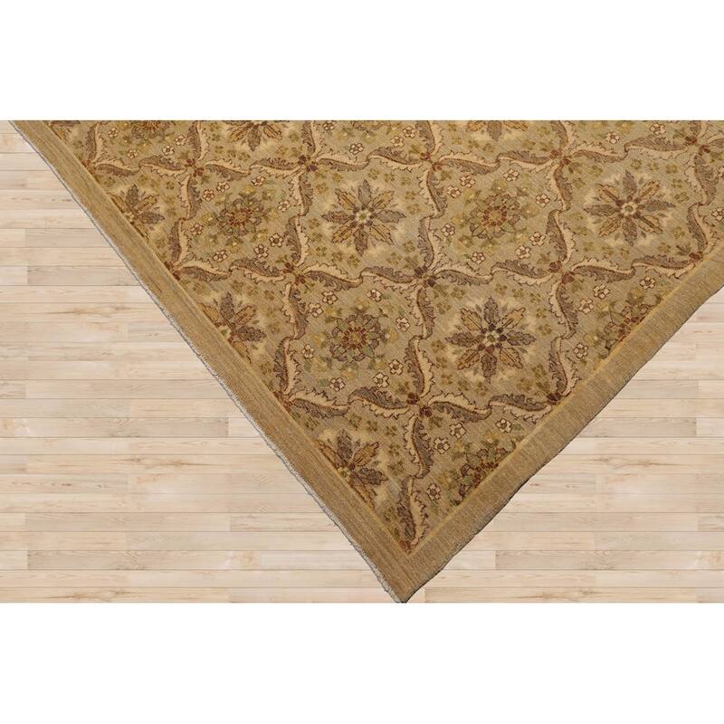 Hand Knotted Peshawar Tan,Gray Wool Traditional Oriental Area Rug - 10' 2'' x 13' 9''