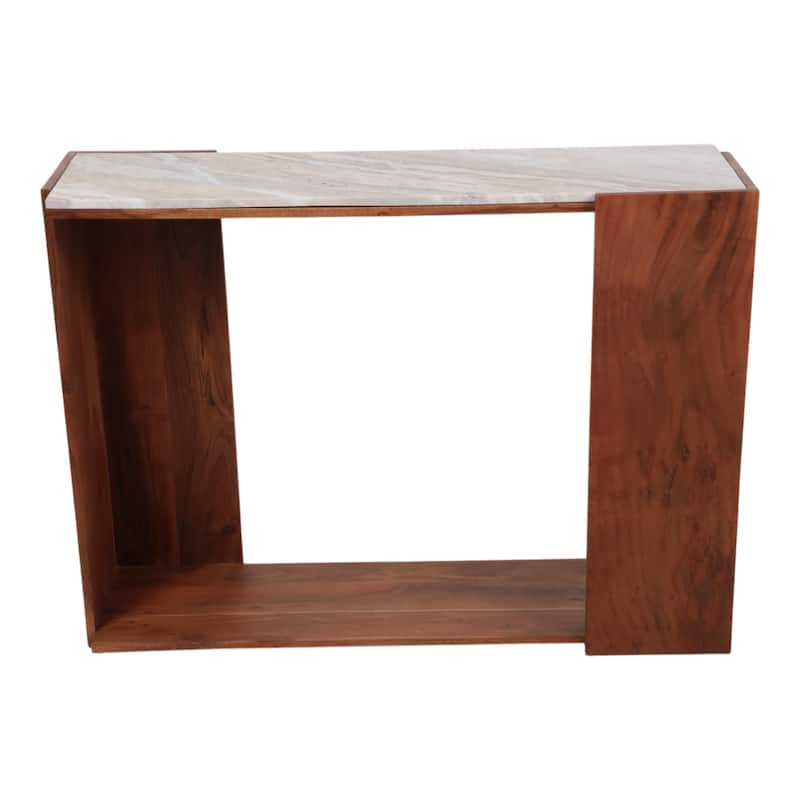 Wood Base Console Table Marble Top Modern Accent Furniture - 31" Ivory - 42" x 12" x 31" - 42" x 12" x 31" - Marble - Ivory