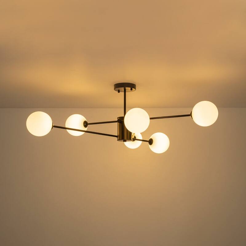 Modern Living Room 6-Light Radial Matte Glass Globe Semi-flush Mount - 38.6 in