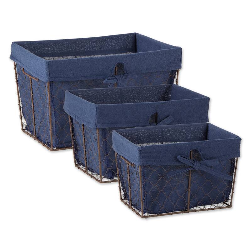 Chicken Wire Print Liner Basket (Set of 3) Small - Medium - Medium French Blue