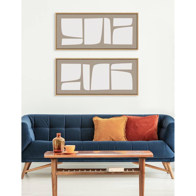 Kate and Laurel Sylvie Neutral Abstract Aztec Shapes Panel Framed Canvas by The Creative Bunch Studio