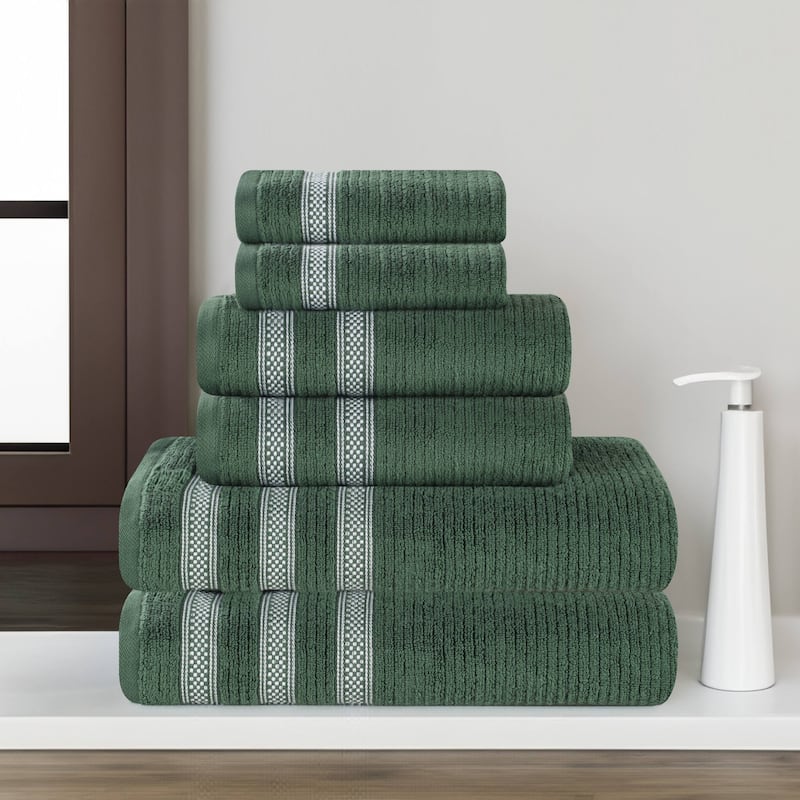 Superior Brea Zero Twist Cotton Ribbed Modern 6 Piece Bathroom Towel Set - Forest Green