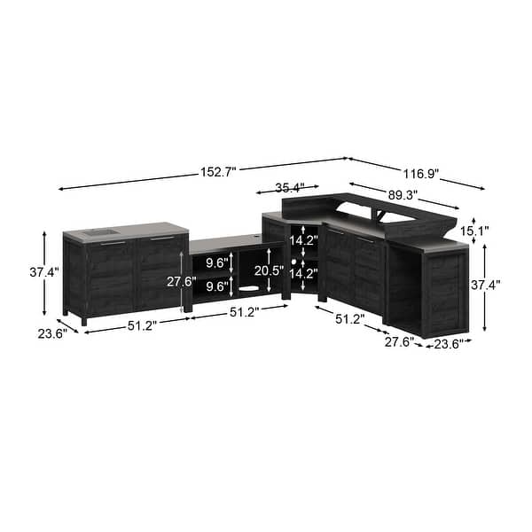 dimension image slide 1 of 13, 100% Solid Wood Outdoor Kitchen Cabinet Set, Modular Patio BBQ Island Sideboard Buffet Pantry