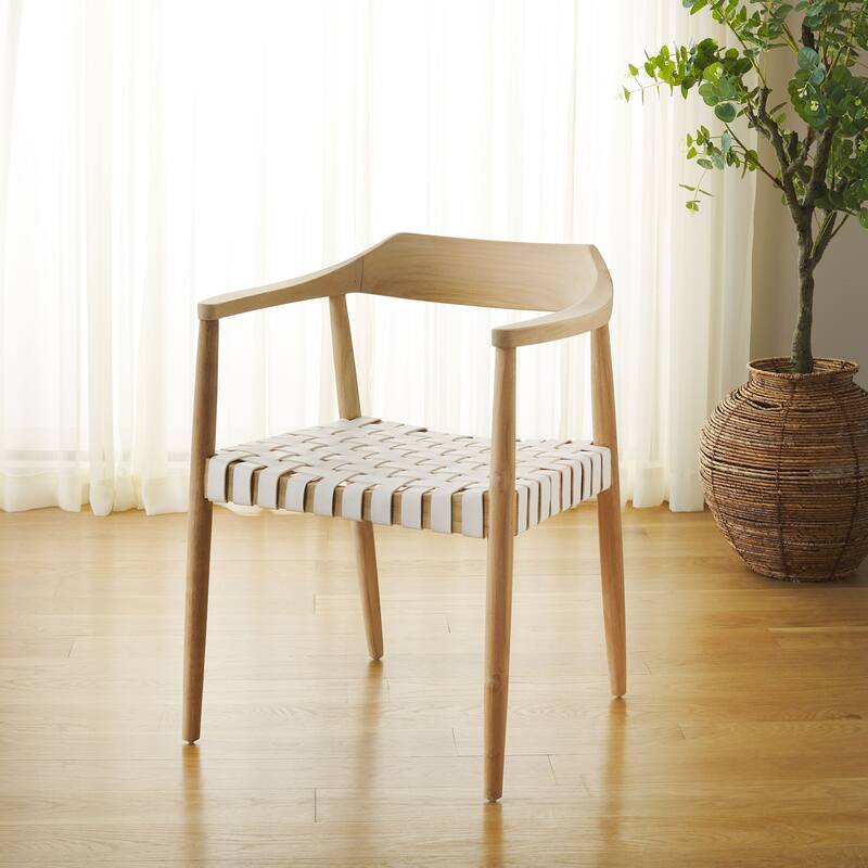 SAFAVIEH Diana Solid Wood & Leather Accent Chair (Fully Assembled) - W22" x D21" x H29" - 22Wx21Dx29H
