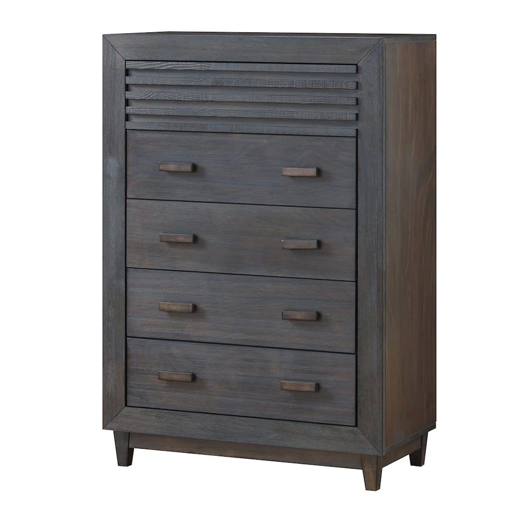 Biom Tall Dresser Chest, 5 Drawers, Charcoal Brown Solid Hardwood
