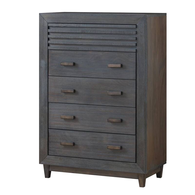 Biom Tall Dresser Chest, 5 Drawers, Charcoal Brown Solid Hardwood