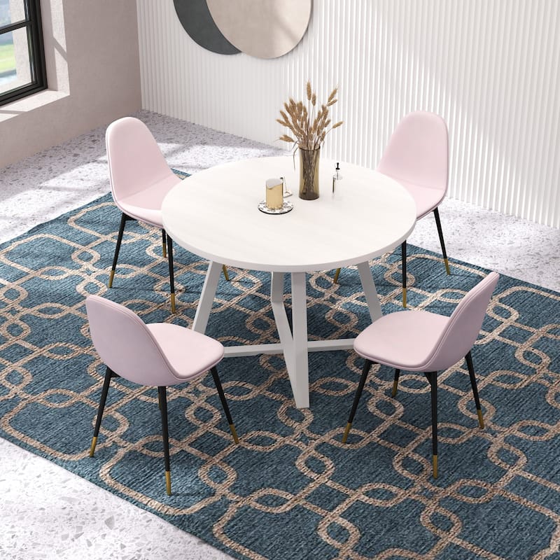 Roundhill Furniture Evatt 5-Piece Round Dining Set, Trestle Round Table with 4 Stylish Chairs