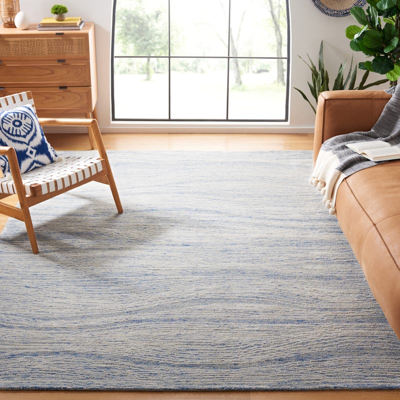 SAFAVIEH Handmade Metro Annarosa Modern Abstract Wool Rug - 11' x 15' - Blue/Ivory - Rectangle