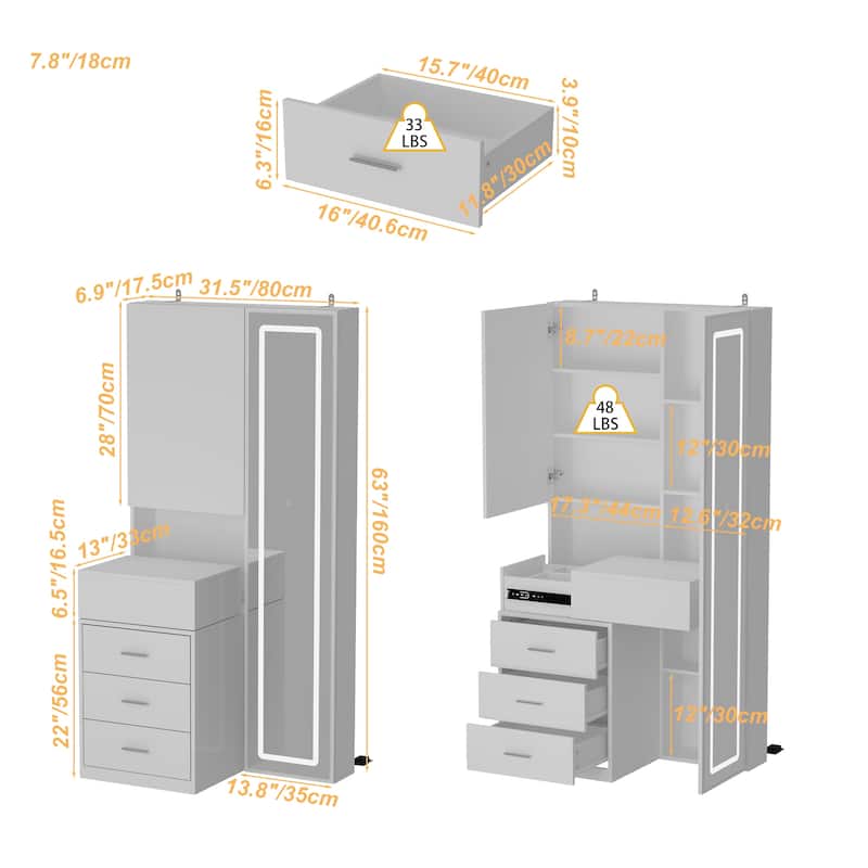 Dresser LED-Lit Vanity Dressing Cabinet with Full-Length Mirror