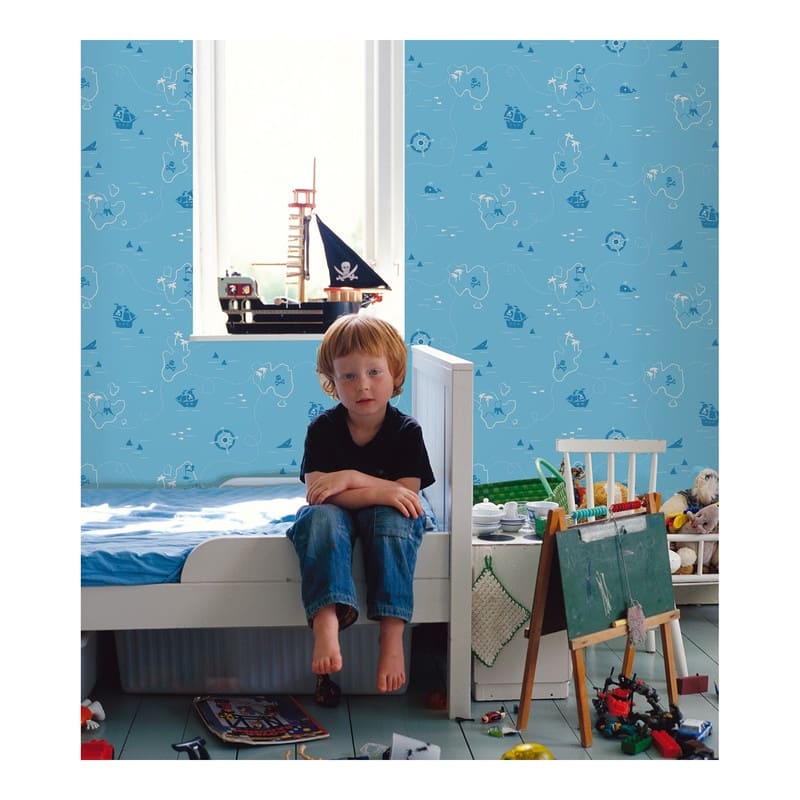 Fine Decor Charlie Blue Treasure Map Wallpaper - 20.5 x 396 x 0.025