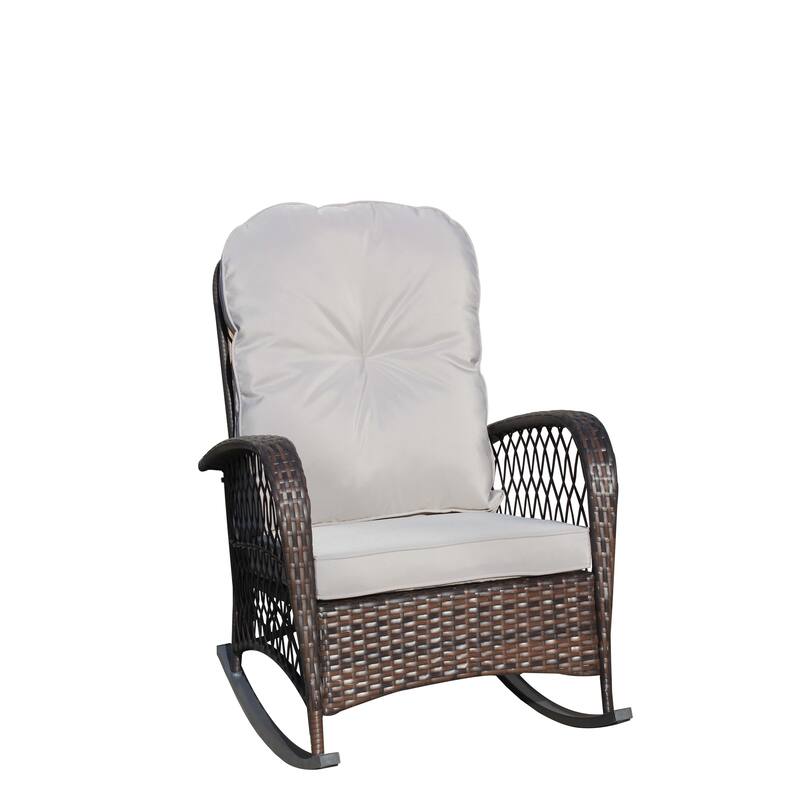 Outdoor Wicker Rocking Chair with Wide Seat, All- Weather Rattan Armchair for Poolside, Garden, Porch, Backyard