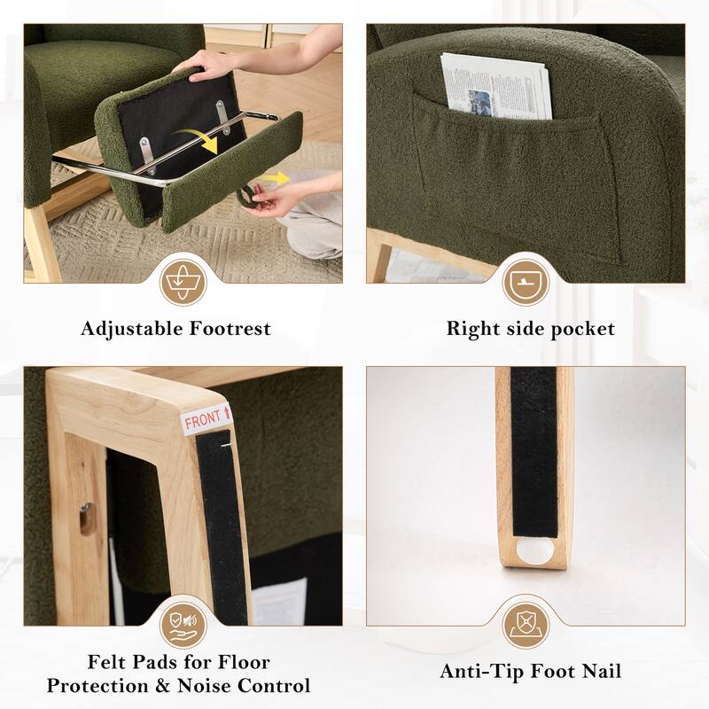 Rocking Chair Nursery, Modern Upholstered Glider Rocker with Side Pocket, High Backrest Accent Armchair for Living Room