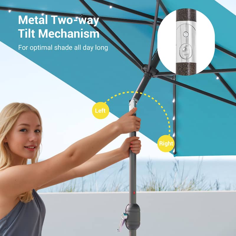 Bonosuki 10 x 6.5ft LED Patio Rectangular Umbrella Outdoor Market Umbrella Aluminium/Steel with Tilt and Crank