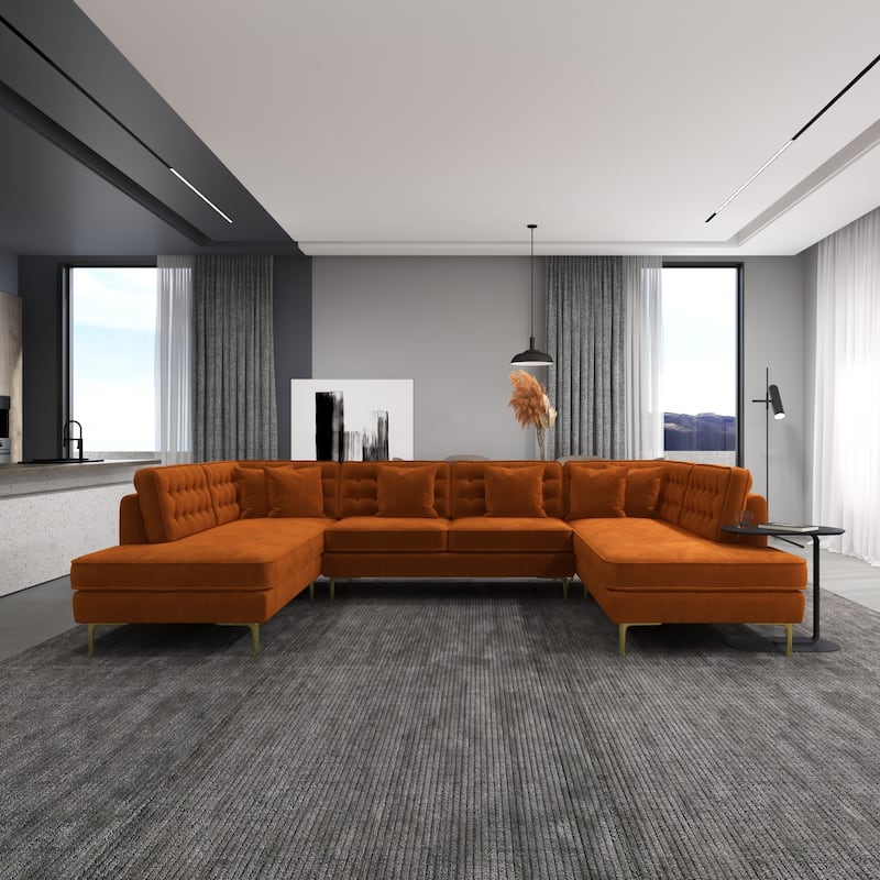 Cales Modern Living Room U-Shaped Velvet Corner Sectional Couch