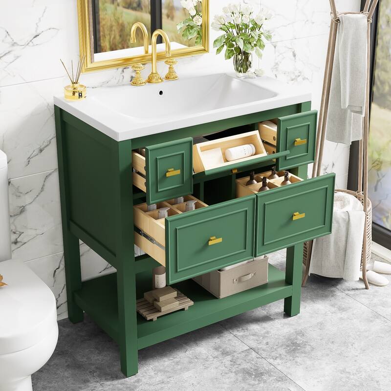 30 in. W x 18 in. D x 34 in. H Single Sink Freestanding Bath Vanity with White Sink Top - 30'' x 18'' x 34''