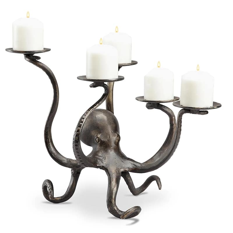 Spi Home Bronze Finish Cast Aluminum Octopus Pillar Candelabra - 14 X 12.5 X 12 inches