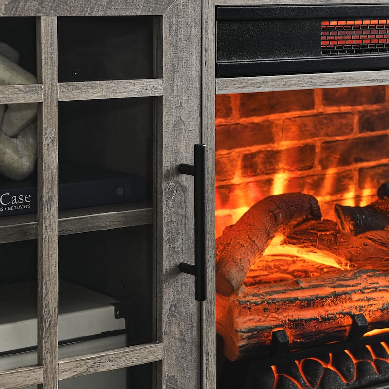 55" Fireplace TV Stand with Realistic Log Flames, Remote Control, 2 Door for Living Room