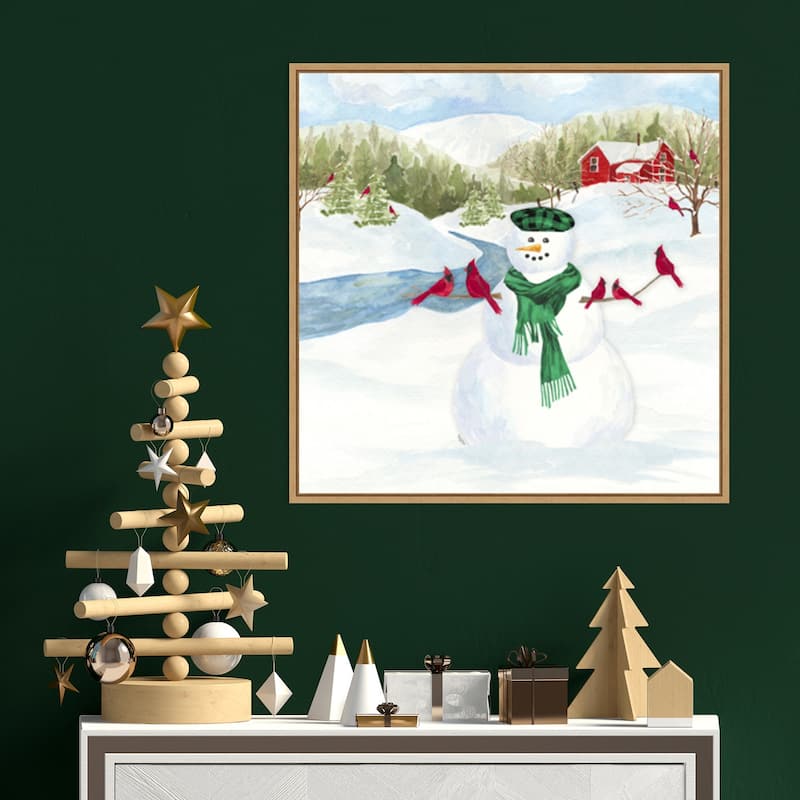 Snowman Christmas II by Tara Reed Canvas Art Framed - 22 x 22 in