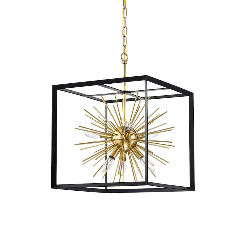 Antique Gold 6-Light Sputnik Black Cage Chandelier