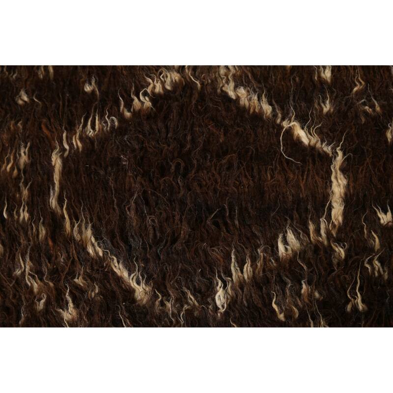 Hand Knotted Oriental 100% Wool Carpet Modern Tribal Brown Moroccan Area Rug - 9' 3'' X 6' 9''