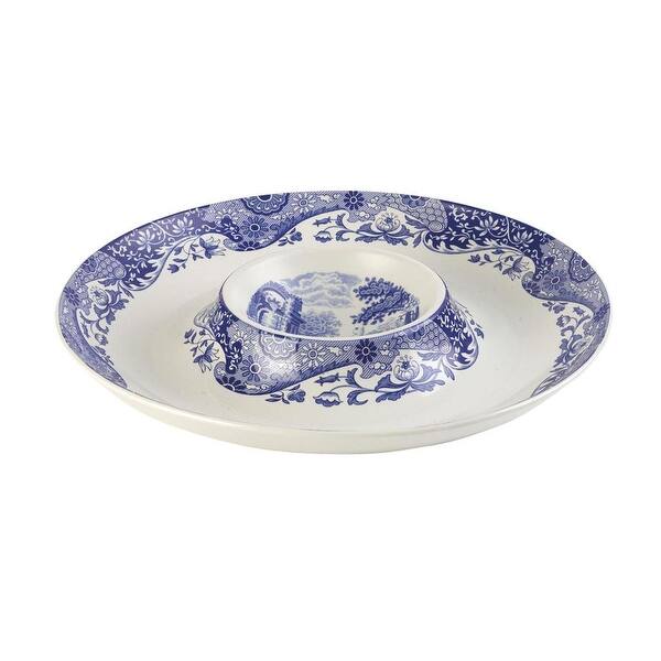 Spode Blue Italian Round Chip & Dip Tray - 14.5 in