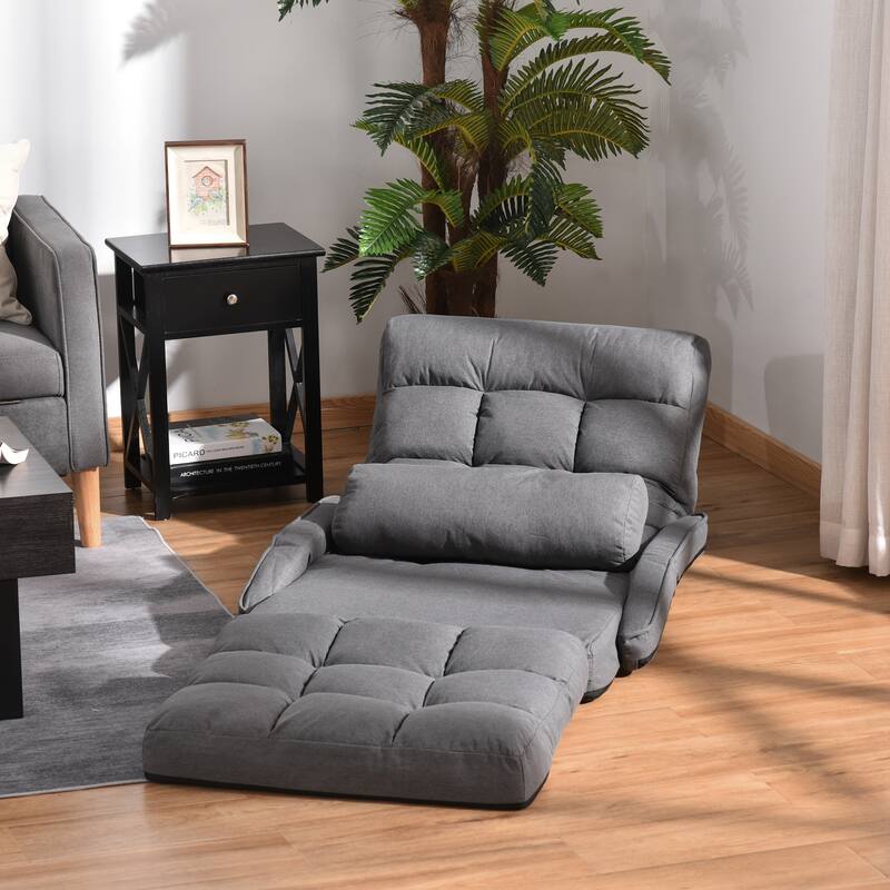 Convertible Floor Sofa Bed, Recliner Armchair Upholstered Sleeper Chair with Pillow for Living Room Bedroom Lounge, Grey