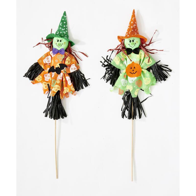15" Witch Pick on 9" Wood Stick, 2 Assorted, Set of 6