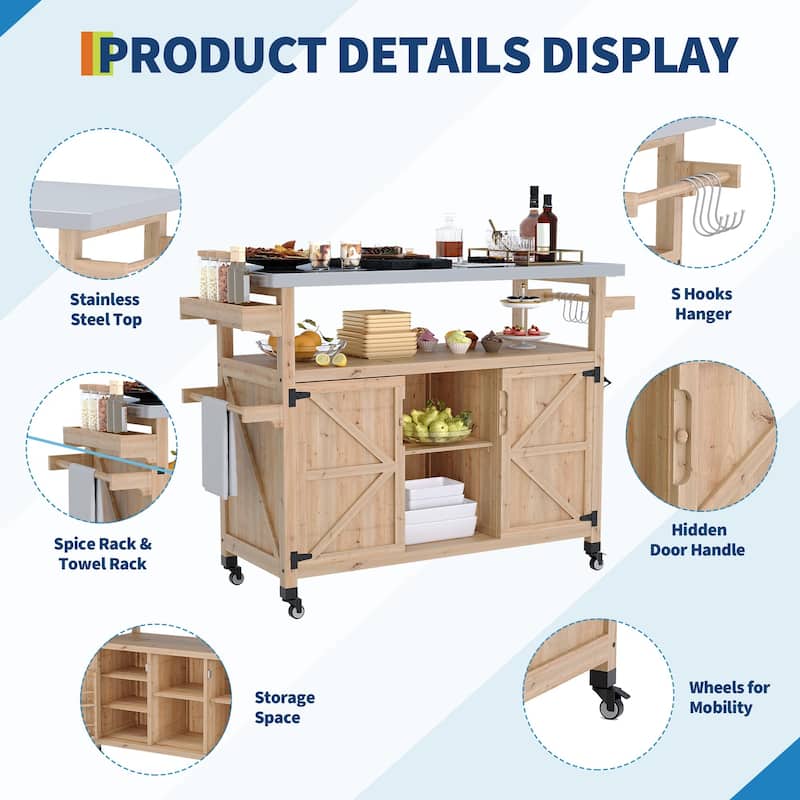 Outdoor Prep Table Grill Cart with Storage Cabinet for Patio BBQ