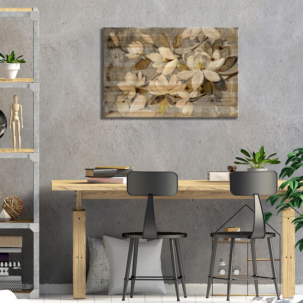 Magnolia Simplicity Print On Wood by Silvia Vassileva - Multi-Color