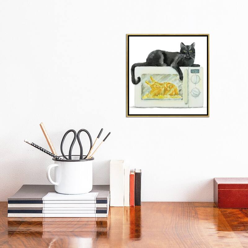iCanvas "Black Cat On The Microwave" by Alexey Dmitrievich Shmyrov Framed