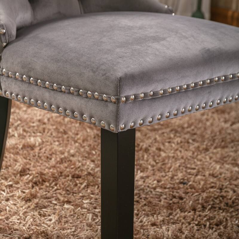 Tufted Velvet Dining Chairs with Nailhead Trim (Set of 2)