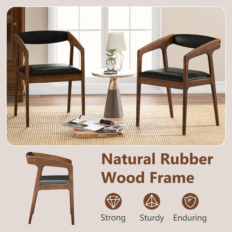 Gymax Set of 2 Accent Chairs PU Leather Upholstered Armchairs w/ Cozy