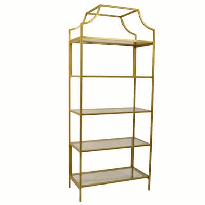 Carolina Living Palmer 5-Tier Glass Shelf Bookcase - Gold