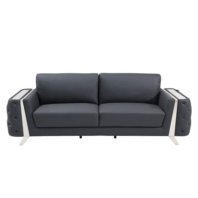 HomeRoots 90" Gray Italian Leather Sofa With Silver Legs