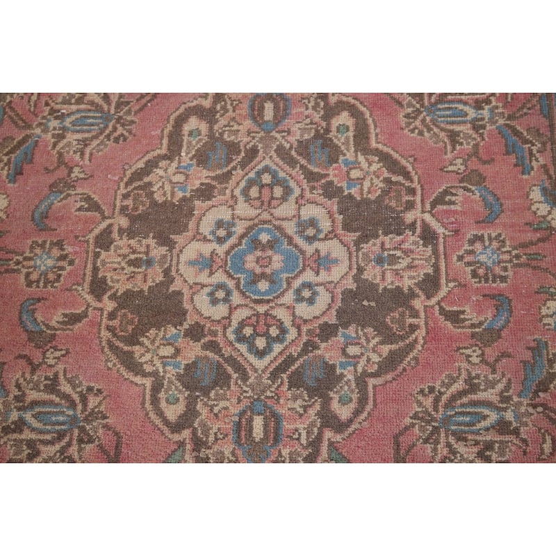 Pink Kashan Persian Vintage Runner Rug Handmade Wool Carpet - 3'11" x 12'9"