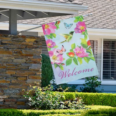 Welcome Hummingbird Floral Outdoor House Flag 28" x 40"