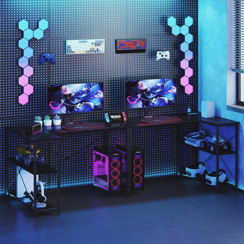 Costway L-Shaped Computer Desk with Power Outlets Adjustable shelf