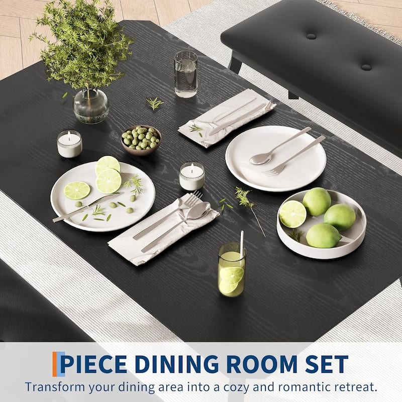 43.3" Kitchen Dining Table Set with 2 Upholstered Benches for Home Kitchen Dining
