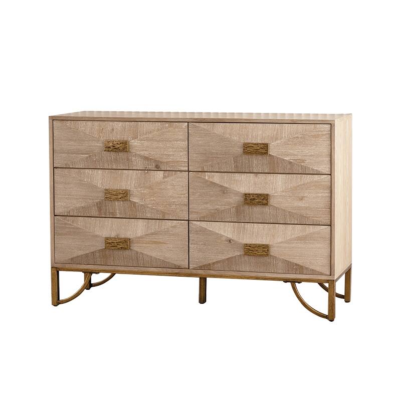 Fluted 6 Drawers Dresser, Floor Standing Clothing Organizer, Wooden Accent Table with Drawers for Bedroom, Living Room