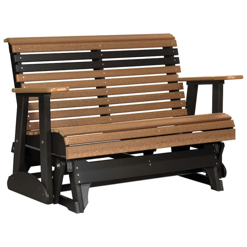 Poly Lumber Plain Rollback Patio Glider - 4' - Antique Mahogany Woodgrain & Black