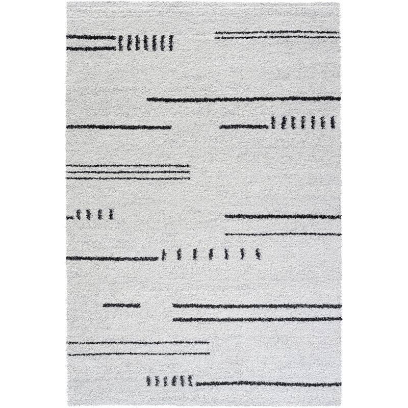 Kyrie Black, Charcoal, Ivory and White Polypropylene Area Rug - 6' x 9'
