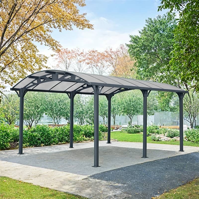 Outdoor Carport,12 FT * 16 FT* 8 FT Arch Carport with Aluminum Frame