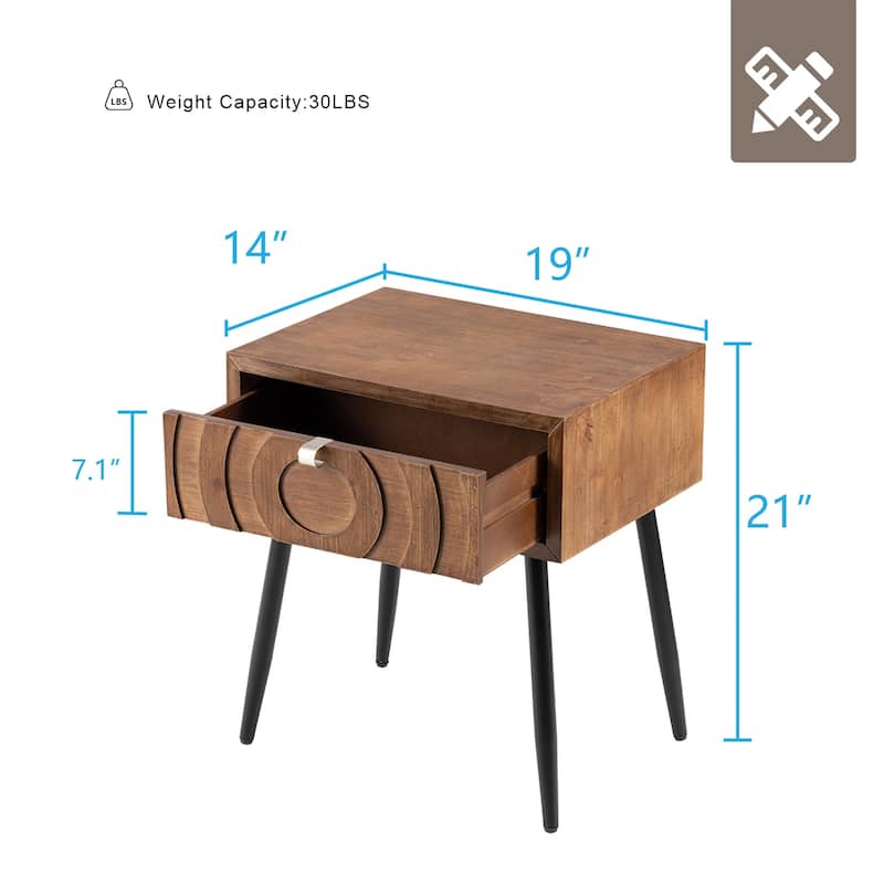 SUNBURY Morden Brown Nightstand with Drawer (Set of 2)