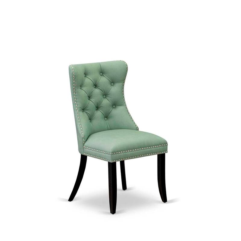Modern Parson Dining Chairs - Padded Faux Leather Set of 2 - Elegant Nailhead Trim