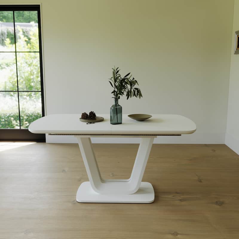 Expandable Grey White MDF Dining Table with U-Shaped Legs for Family Gatherings 2-8 Seats - 63”-78.74”L x 35.43''W x 29.92”H