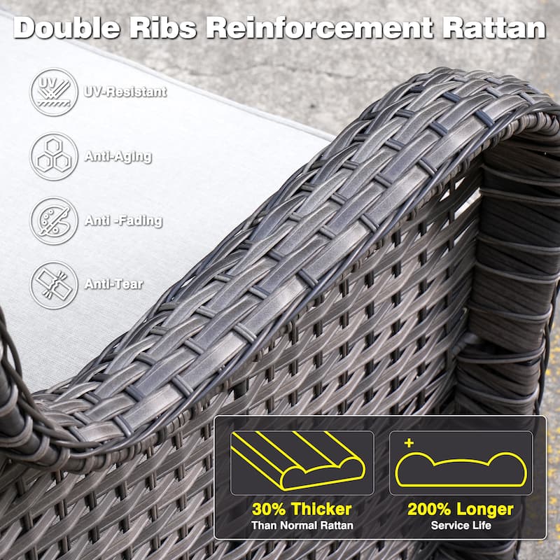 OVIOS 3-piece Patio Wicker Swivel Chair Set