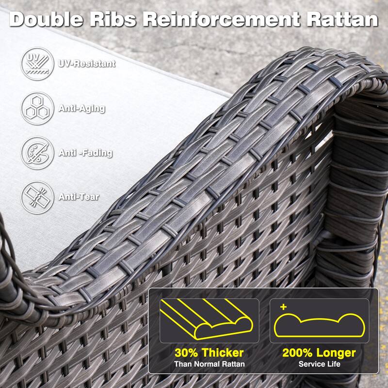 OVIOS 9-piece Patio Wicker Swivel Rocking Chair Set With Fire Pit