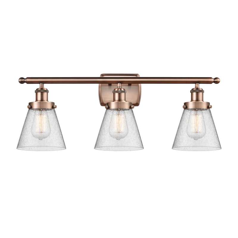 Innovations Lighting 916-3W-11-26 Cone Vanity Cone 3 Light 26" Wide - Antique Copper / Seedy
