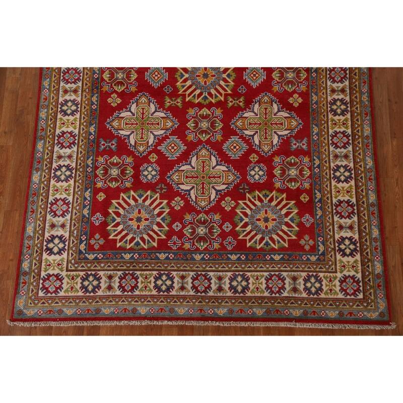 Traditional Geometric Red Kazak Oriental Wool Area Rug Hand-knotted - 6'7" x 9'9"